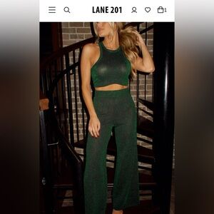 Lane 201 green shimmer top and pant set ; size large , never worn